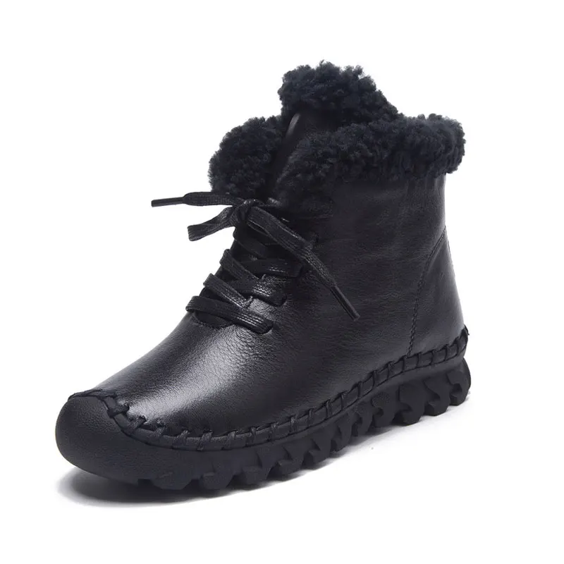 Зимние женские ботинки из натуральной кожи на плоской подошве|flat ankle boots|platform