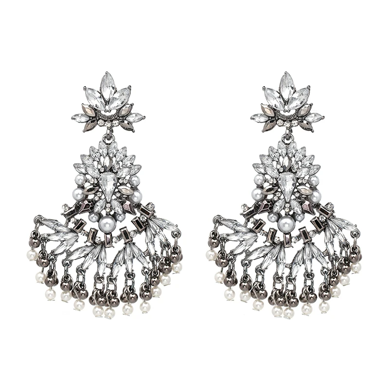 2018 Hot Luxury Bohemian Simulated Pearls Fringed Earring Women Fashion Dangle Jewelry Silver Color Drop Earrings