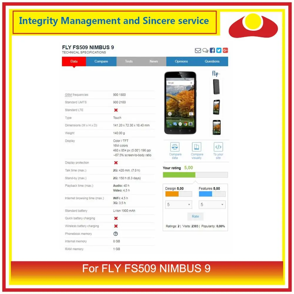 Оригинал для FLY FS509 NIMBUS 9 дигитайзер Сенсорная панель Сенсорный экран сенсор