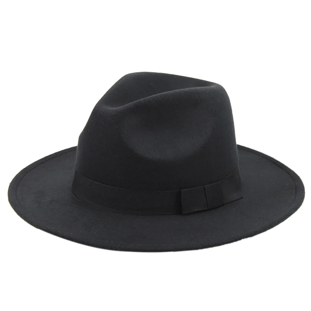

Wool Fedora Panama Hat Men Women Winter Wide Brim Felt Church Jazz Cap Warm Ribbon Elegan Sombrero Trilby Cloche Black Warm 5939