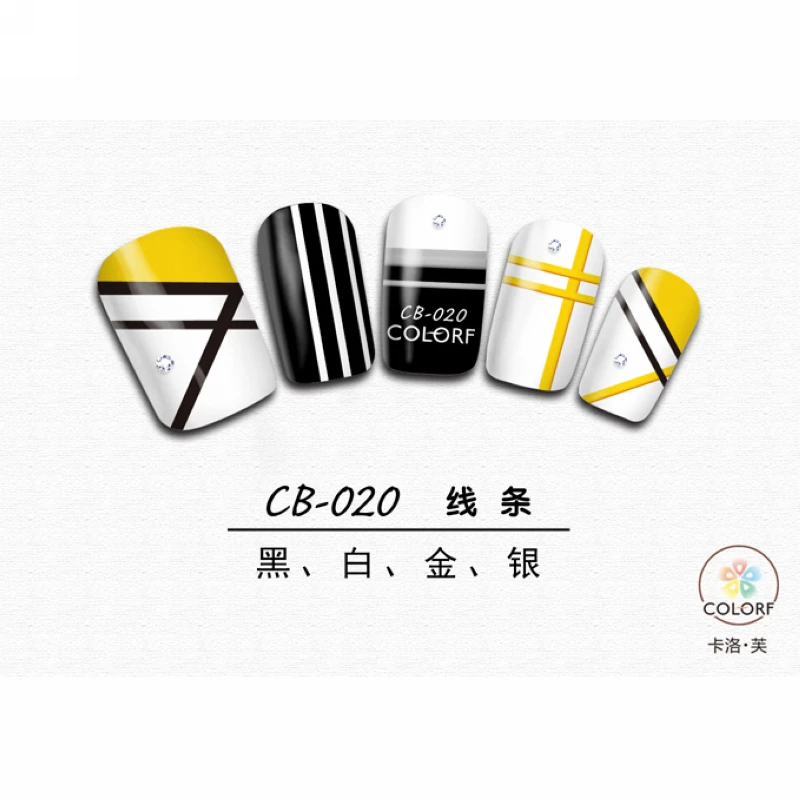 

SUPER THIN SELF ADHESIVE 3D NAIL ART NAIL SLIDER STICKER GOLD SILVER BLACK WHITE GEOMETRIC SHAPES LACE WAVE LINE CB020-025