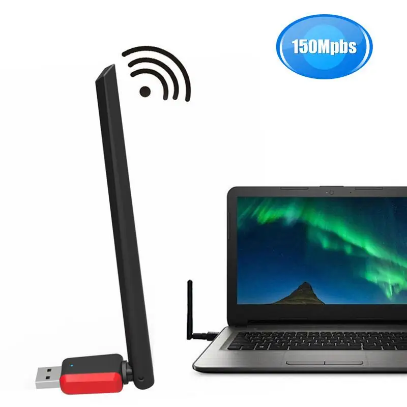 

USB2.0 Wireless WiFi Adapter Network Card 150Mbps Free Drive NIC Rotatable Antenna Fit Desktop Computer For Win Mac OS Linux