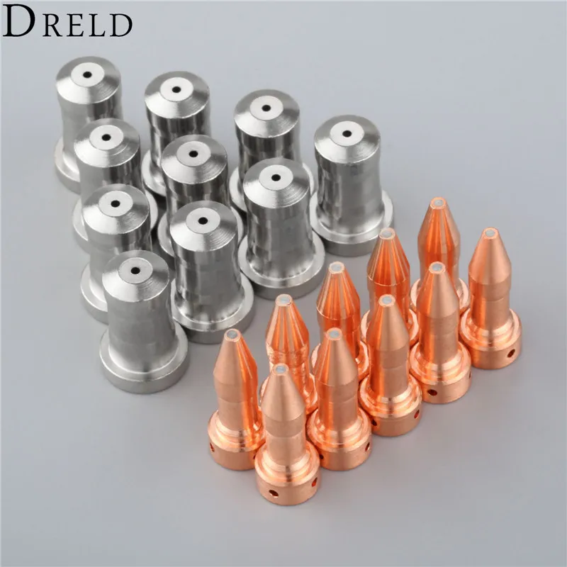 DRELD 20pcs/set Electrodes 33366XL+Nozzle 33418 for PT-23 PT-27 Plasma Cutting Torch Consumable 80A Replacement Consumable Parts DRELD 20pcs/set Electrodes 33366XL+Nozzle 33418 for PT-23 PT-27 Plasma Cutting Torch Consumable 80A Replacement Consumable Parts