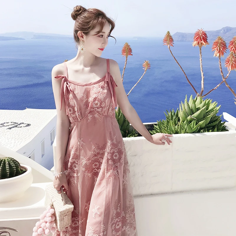 2019 Summer Sleeveless Dresses Maxi Vintage Floral Embroidery Long Women Dress Evening Party Strapless Femele Vestido Spaghetti | Женская
