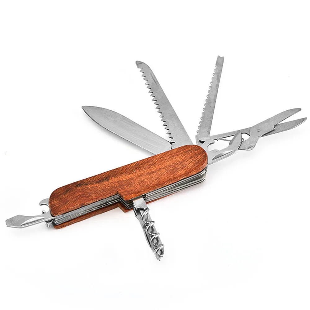 Многофункциональные складные армейские ножи, нож для выживания на открытом воздухе, нож с деревянной ручкой из нержавеющей стали, пила и ножницы, набор ручных инструментов