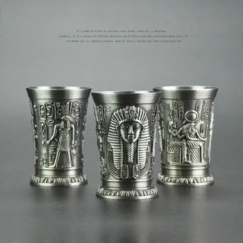 

Ancient Egypt Myth Archaize Copper Cup Shot 3D Relief Cleopatra Rameses Rah Silvery Liquor Cocktail Wine Mug Whiskey Pint Glass
