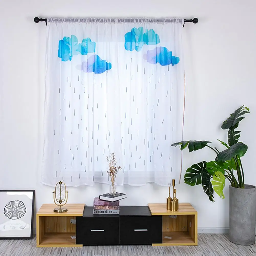 

130x200cm Blue Cloud Raindrop Window Curtain Bedroom Balcony Drape Curtain Home Decor