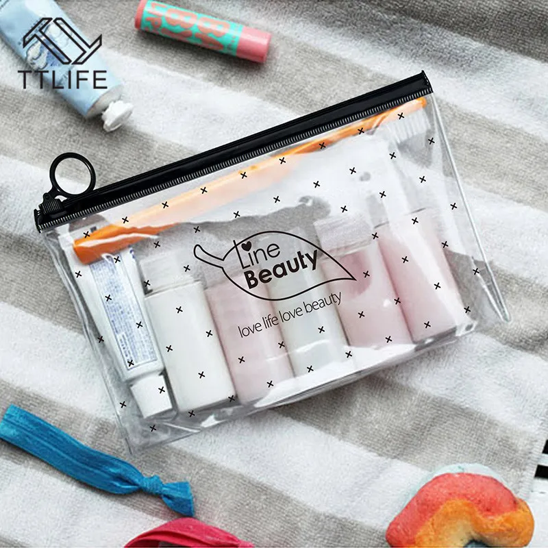TTLIFE Travel Cosmetic Bags PVC Waterproof Transparent Women Portable Bag Toiletry Organizer Storage Makeup Bag Wash Pouch