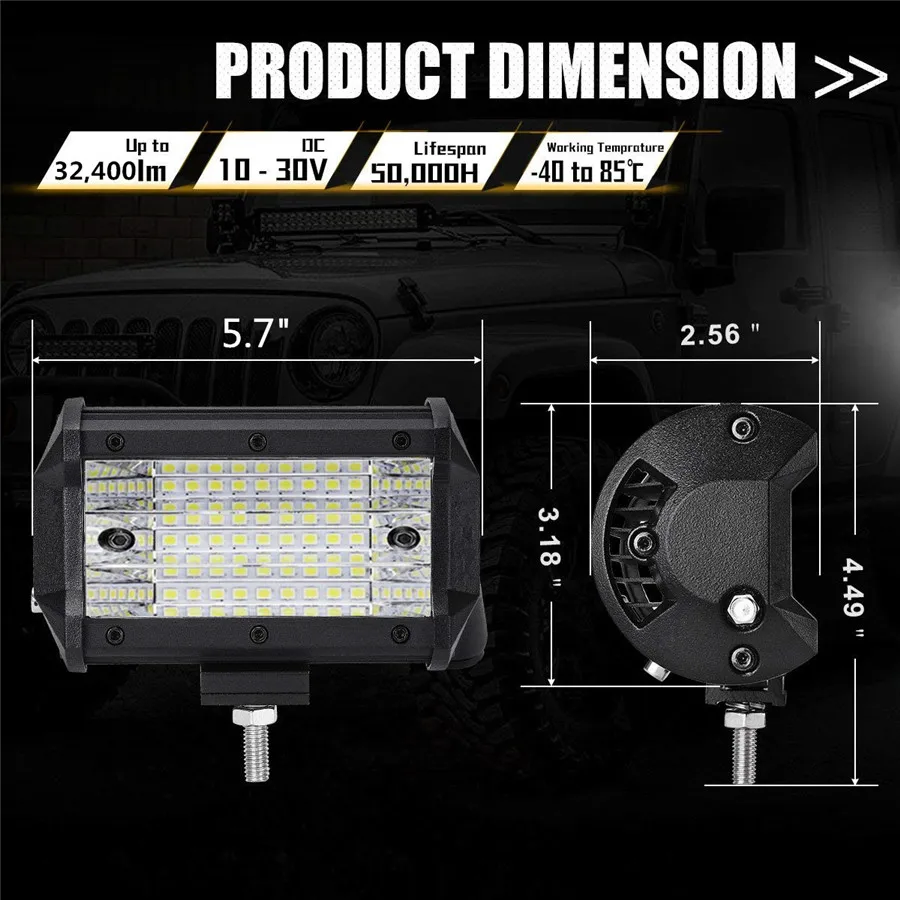 

1 X 3 Row 27LED 324W 32400LM 5.2"inch LED Work Light Bar Flood Beam Offroad Fog Driving Car Backup Light