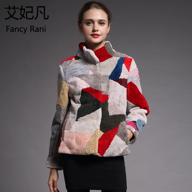 Женское пальто из натуральной овечьей шерсти с воротником стойкой|sheepskin coat|sheepskin