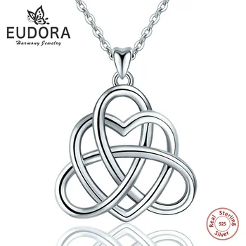 

EUDORA Unique 925 Sterling Silver Celtics Love Knot Pendant Necklaces Heart necklace Fashion Jewelry for Women girl Gift D182