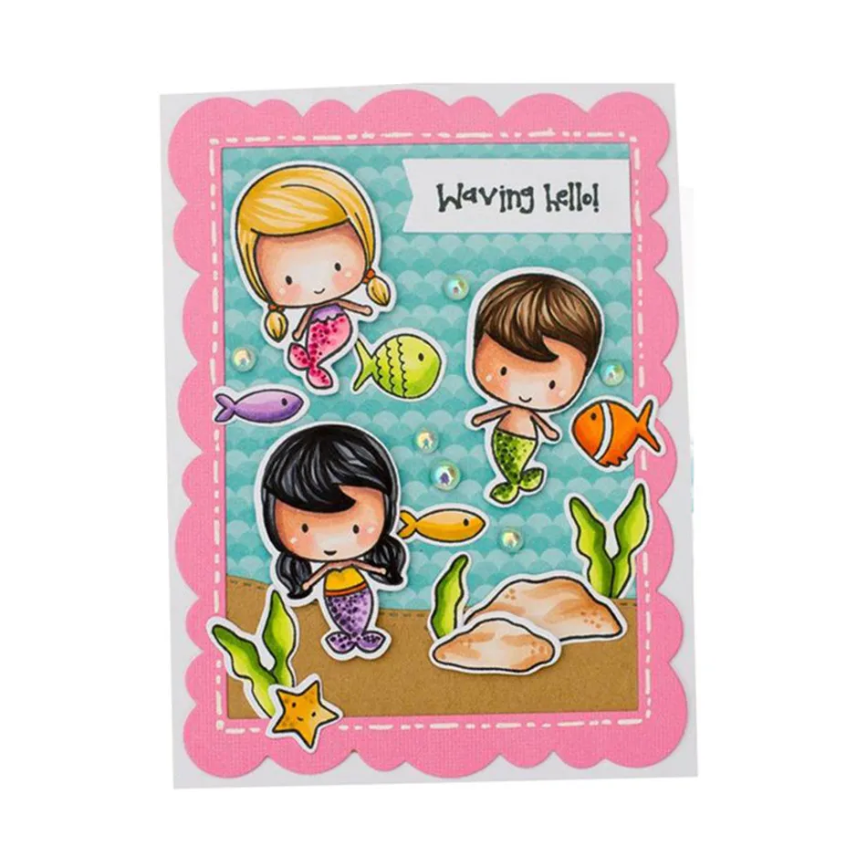 

GJCrafts 5Pcs Boy Girl Mermaid Stamps and Dies Cuts for Card Making Scrapbooking Metal New 2018 Photo Scrapbook Album