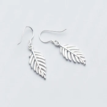 

MloveAcc 100% 925 Sterling Silver Vintage Punk Feather Leaves Drop Earrings for Women Earrings Jewelry Brincos