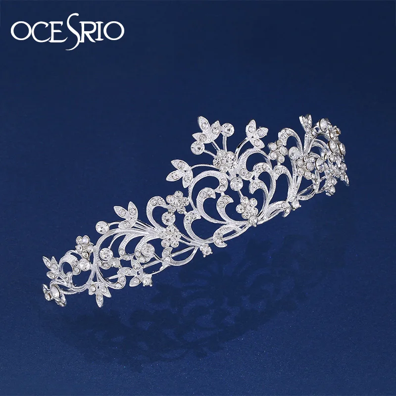 

OCESRIO Luxury Rhinestone Tiaras Bridal Crown Headband Women Floral Wedding Hair Accessories Crystal Bride Hair jewelry hat-a04