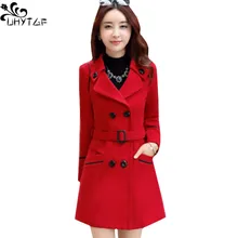 UHYTGF – manteau long en laine pour femme, veste à Double boutonnage, mode coréenne, hiver, automne 2018, grande taille