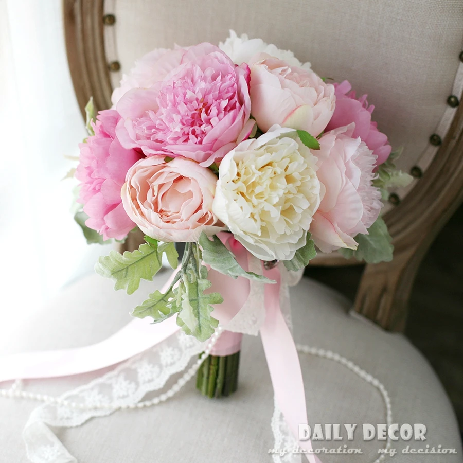 Online Get Nice Pink Flowers Aliexpress Alibaba Group Nice Pink Peony Artificial Flowers Wedding Bouquet Bridal Bride Hand Holding Flower Bridesmaid Free Shipping