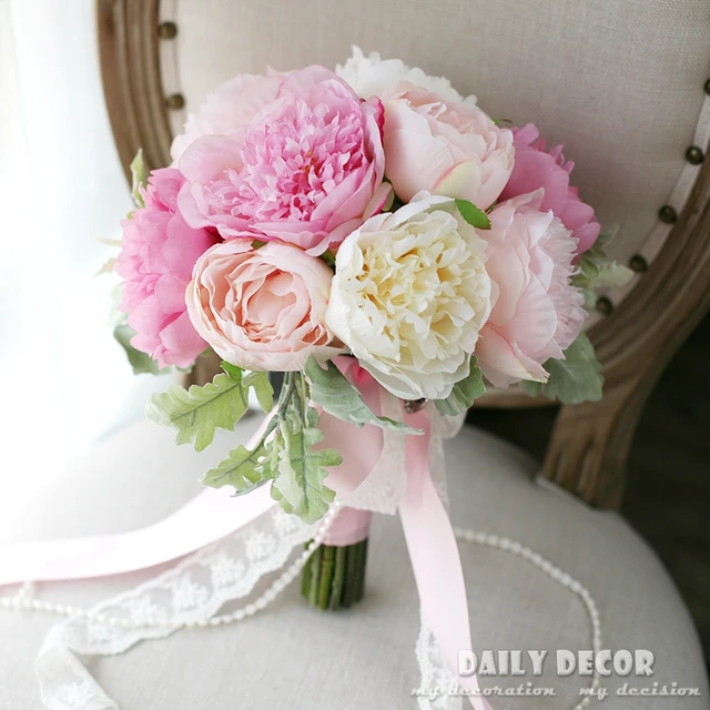 Nice Pink Peony Artificial Flowers Wedding Bouquet Bridal Nice Pink Peony Artificial Flowers Wedding Bouquet Bridal Bride Hand Holding Flower Bridesmaid Free Shipping