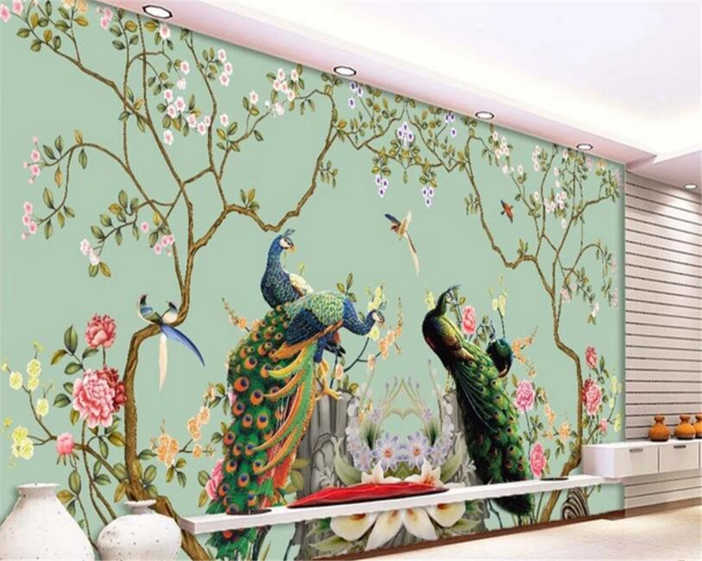 beibehang Customized advanced decorative painting beautiful leaf peacock background 3D wallpaper tapey papel de pared behang