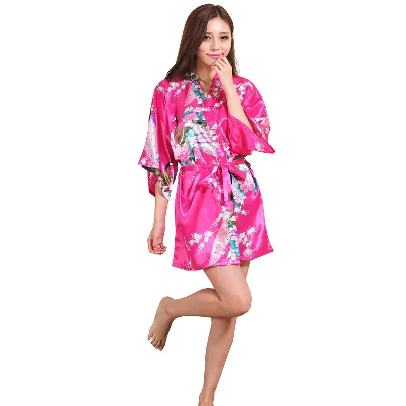 Шелковый Атласный Свадебный халат невесты цветочный Халат короткий кимоно халат ночной халат банный халат модный халат для женщин