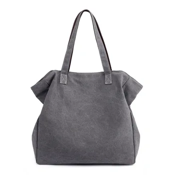 

2018 Women Handbag Canvas Casual Lady Tote Bag Large Capacity Solid Simple Zipper Women Shoulder Bag Young Lady Canvas Bag