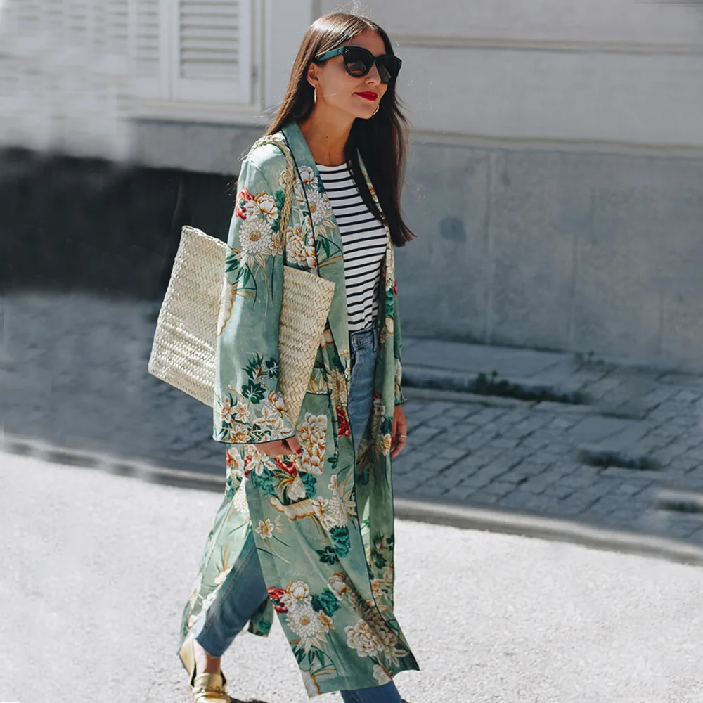 Vintage Ethnic Floral Print Sashes Kimono Shirt Women 2018 New Fashion Cardigan Casual Blouse Tops blusas chemise femme