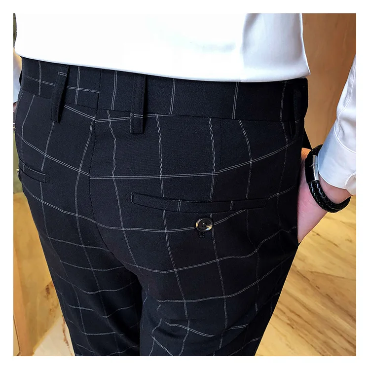 Новые мужские брюки длиной до щиколотки облегающие деловые повседневные мужские клетчатые полосатые брюки размер S M L XL 2XL 3XL 4XL