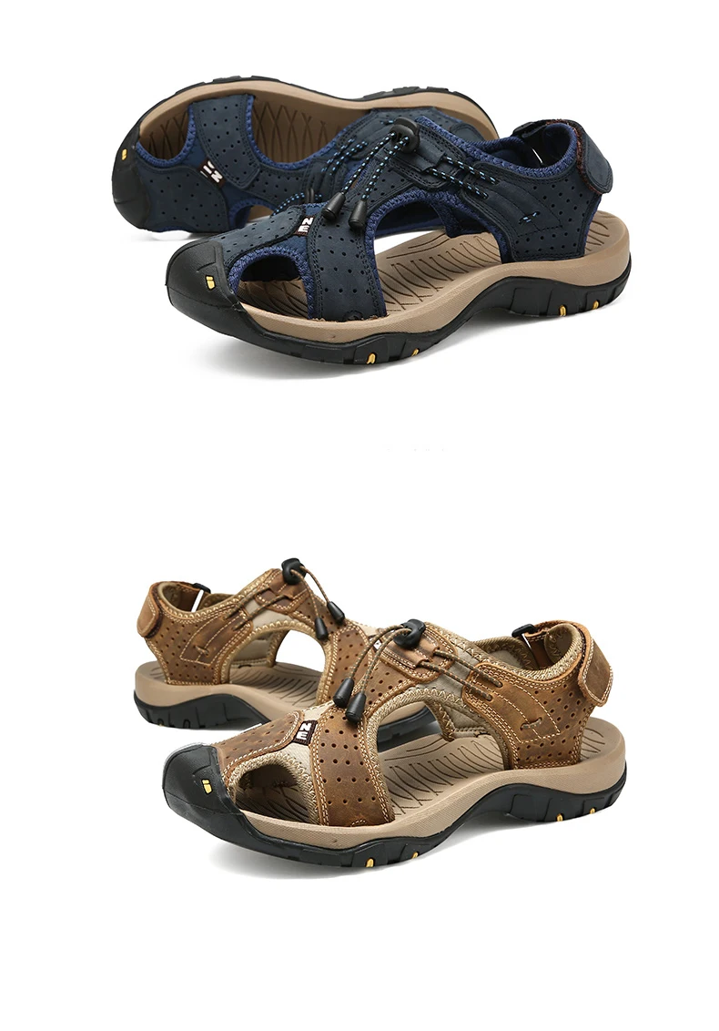 Классические мужские пляжные сандалии; большие размеры 38-46; мужские сандалии из натуральной кожи; летняя кожаная обувь для пляжа; Мужская прогулочная обувь