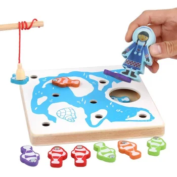

Wooden magnetic snow fishing toy parent-child interaction early education educational fishing game toys