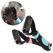Портативный синий розовый нержавеющей собака гребень для волос Кисточки Уход за лошадьми инструмент