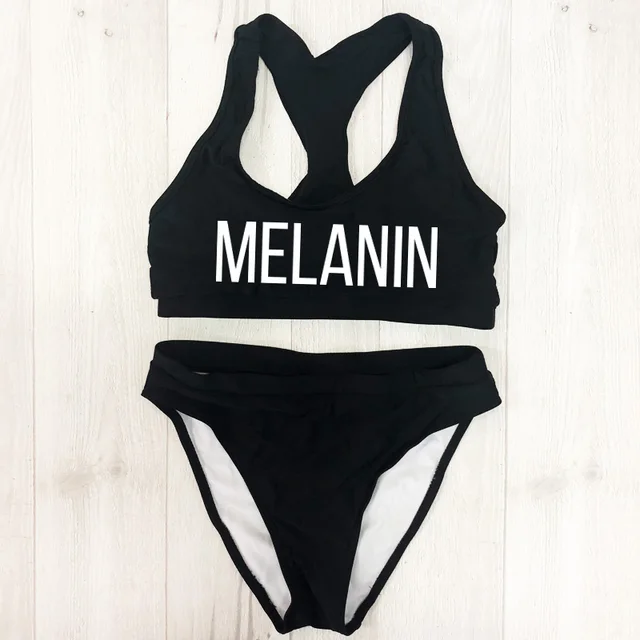 Buy Sexy Melanin Letter Print Bikini Set Swimwear