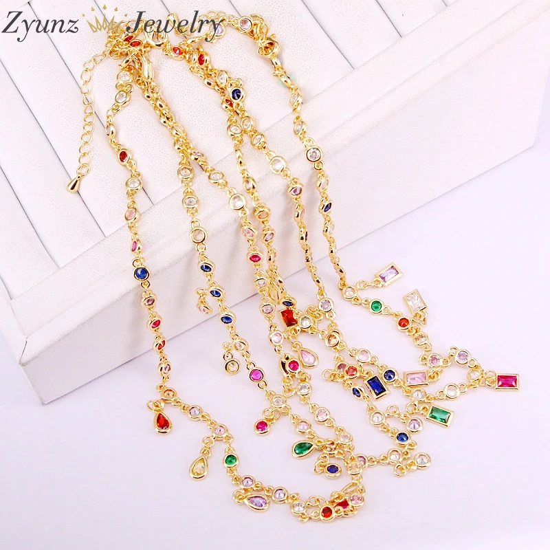 5 шт, cz разноцветные Радужные капли/квадрат/Овальный/круглый горошек колье массивное женское ожерелье золотого цвета модные ювелирные изделия