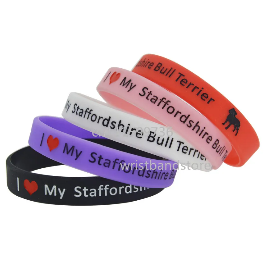 1 штука силиконовый браслет с надписью I Love My Staffordshire Bull Terrier 5 цветов|wristband|wristband