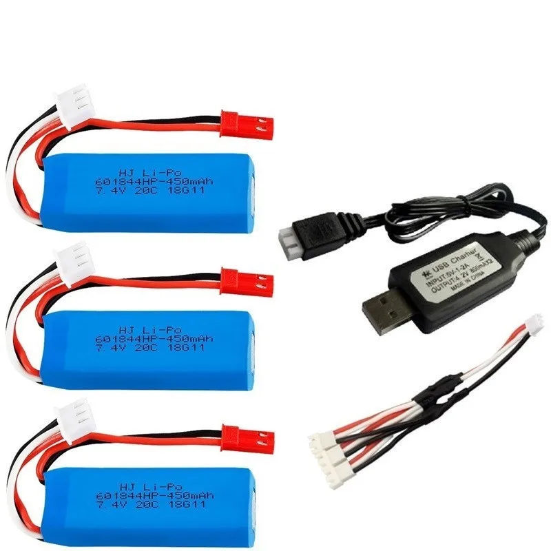 7,4 V 450mAh Lipo батарея и USB зарядное устройство для WLtoys K969 K979 K989 K999 P929 P939 RC автомобильные запчасти 2s 7,4 v батарея 3 шт - Цвет: SILVER