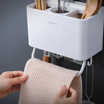 

Wall Mounted Chopsticks Plastic Storage Rack Multifunction Household Knife Utensils and Spoons Draining Bracket Kitchen Holder