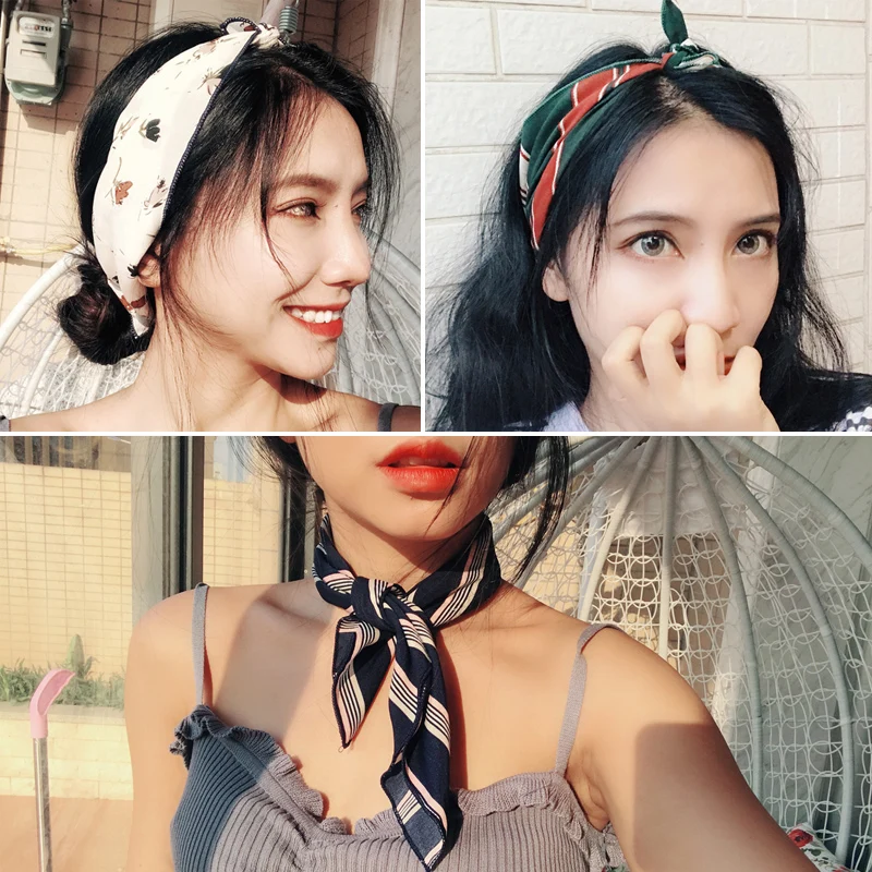 Korea Fashion 2019 Women Hair Accessories Linen Bandana Scarf Square ...