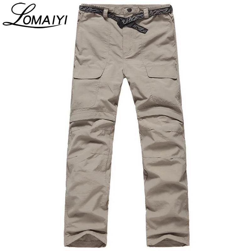 

LOMAIYI 2018 Men's Summer Loose Casual Pants Men Removable Waterproof Short Trousers Army Green Male Cargo Pants Pockets,AM004