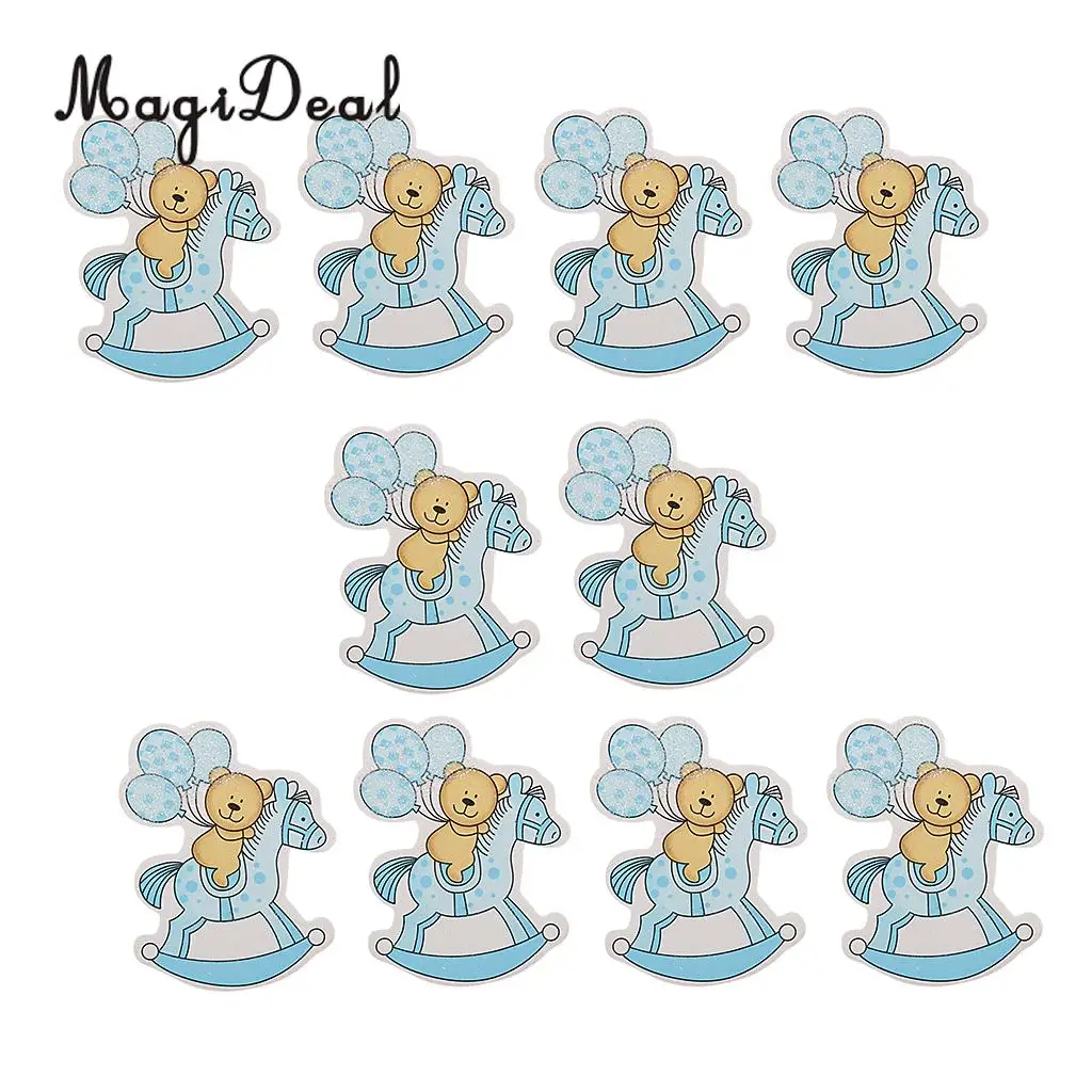 MagiDeal Novelty 10Pcs Wooden Pink/ Blue Horse Carriage Embellishments Card Making Baby Shower Children's Day DIY Craft Favor