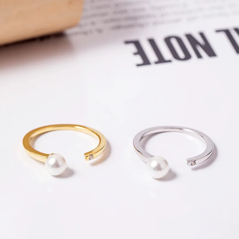 pearl open ring 100% Sterling 925 silver Jewelry Vintage Adjustable rings for women girl gift free size ring