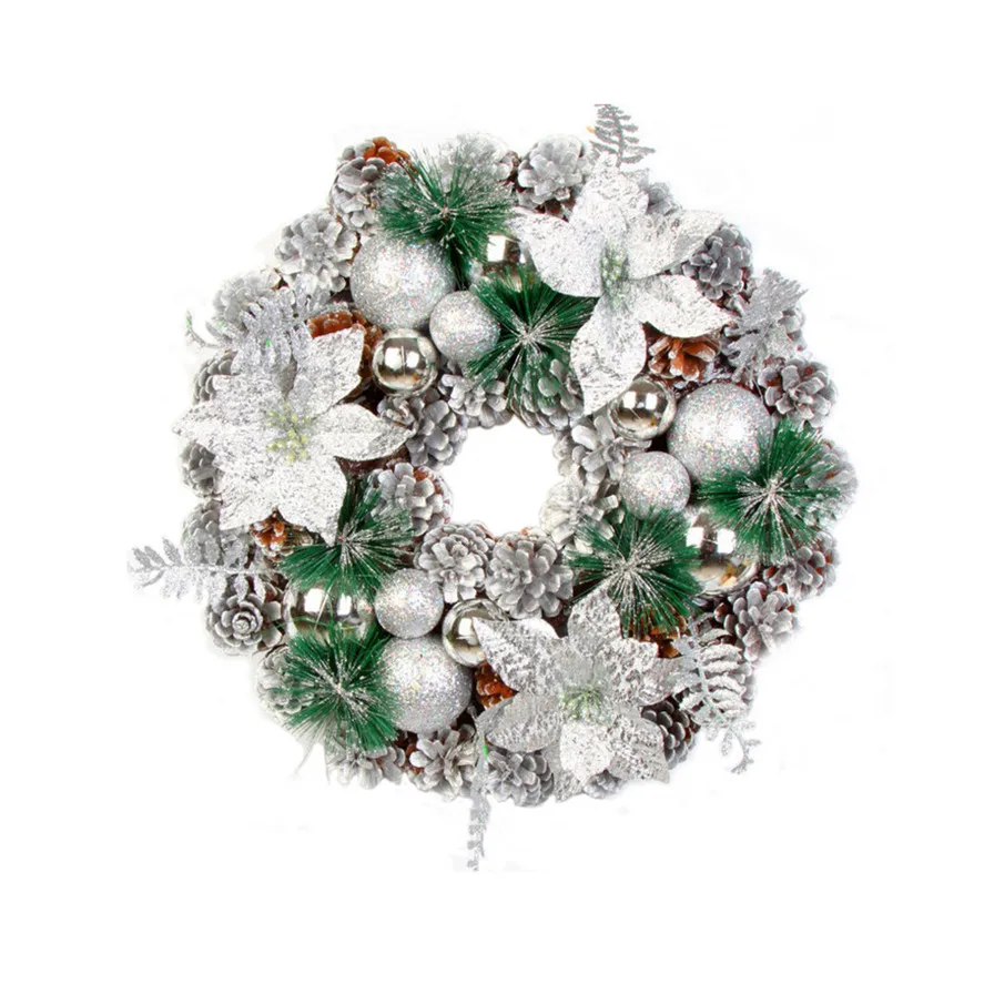 

New Christmas Decor Hanging Wreath 1PC 40cm Artificial Christmas Pine Cone Wreath Leaf Fall Door Wall Home Ornament 30