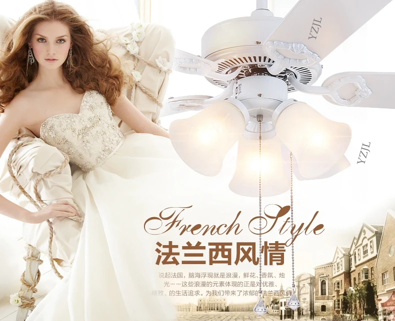 

Retro white LED lights chandelier fan Minimalist living room bedroom dining room ceiling chandelier fan lights continental
