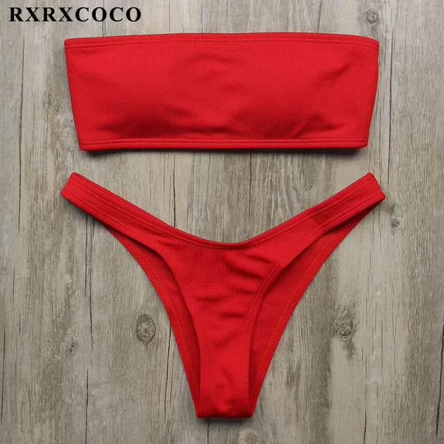 Cheap RXRXCOCO 2018 Bikini Set 5 Colors Bandeau Swimsuit Women Sexy Push Up Bandage Swimwear Brazilian Bikini Biquinis Beachwear Suits