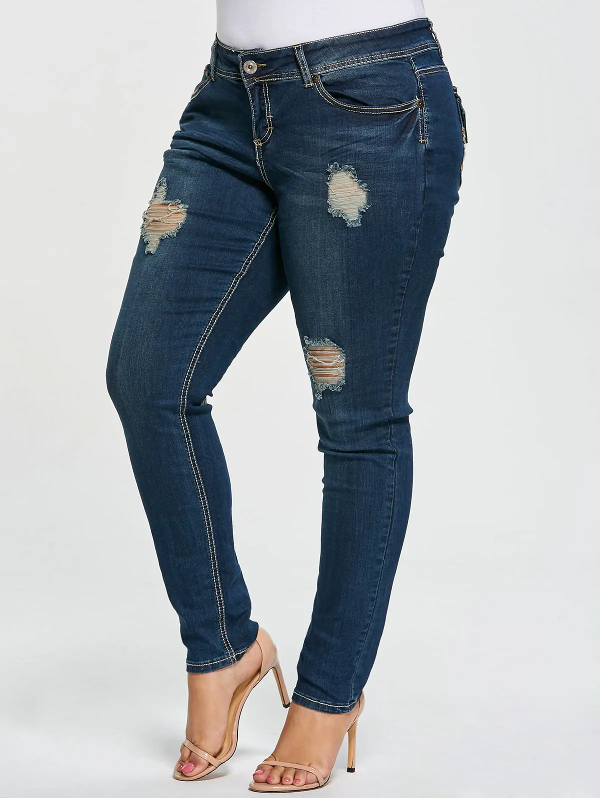 Kenancy Plus Size Ripped Pencil Jeans Denim Pencil Pants Womenin Jeans from Women's Clothing on