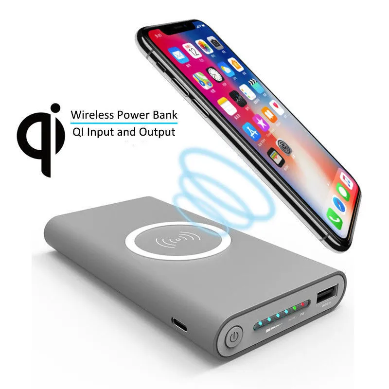 Qi Беспроводное зарядное устройство power Bank 10000 мАч для мобильных телефонов iPhone samsung портативное зарядное устройство для мобильных телефонов