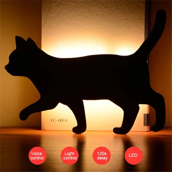 

LED Cat Night Light Lamp Voice Sensor Lighting Battery Operated Safety For Kids Indoor Lamp House Decor Nursery Night Lamp