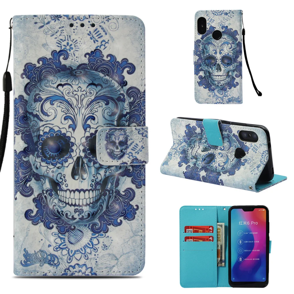 

Case for Xiaomi Mi A2 Lite Dream Flower Skull 3D Patterned Wallet Leather Fundas Cover for Xiaomi Mi A2 Lite Case Accessories