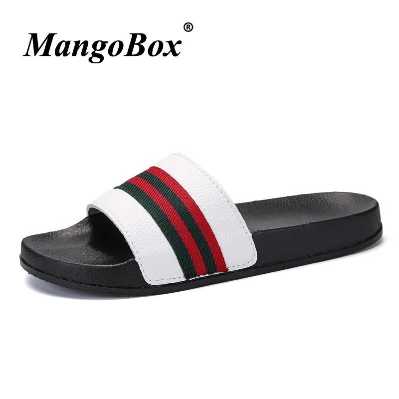 online Homens Chinelos de Verão Planas 2018 Homens Verão Sapatos Chinelos de Praia Respirável Cunha Preto Branco Flip Flops Slides Chinelos Dos Homens Da Marca