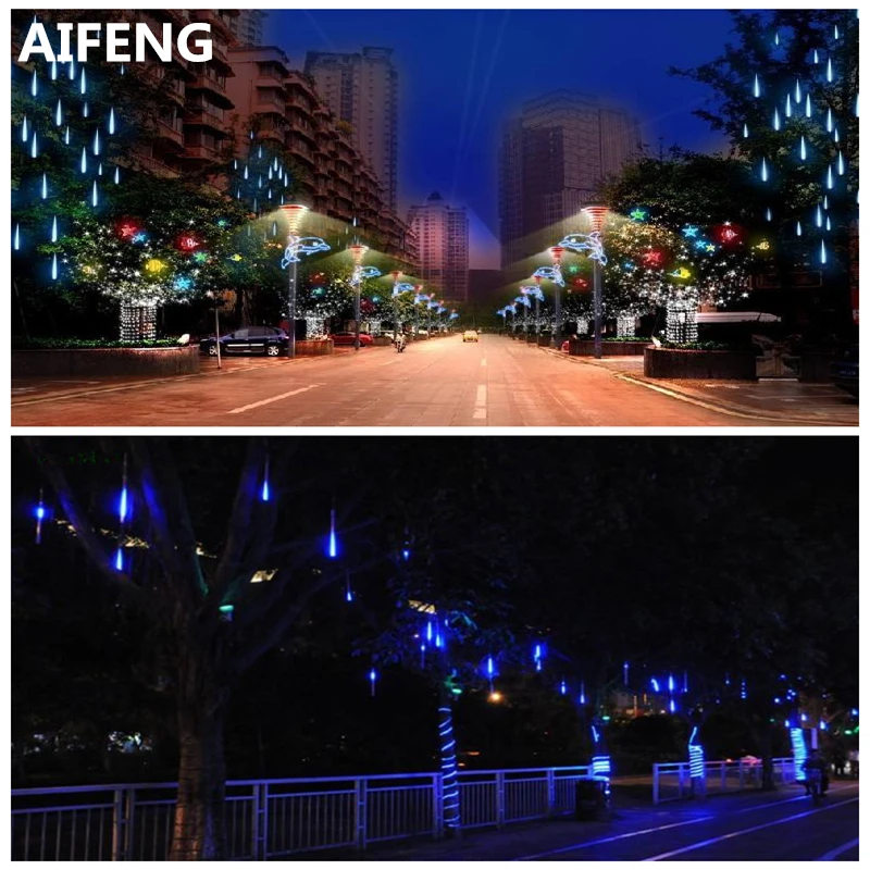 

AIFENG 20cm/30cm Meteor Shower Rain Tubes Led Light Lamp EU US Plug Christmas String Light Wedding Garden Decoration 8 tubes