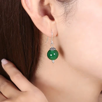 

2020 New Green Agate S925 Retro Ethnic Style Earrings Green Earrings Ear Pierced Earrings Handmade Female