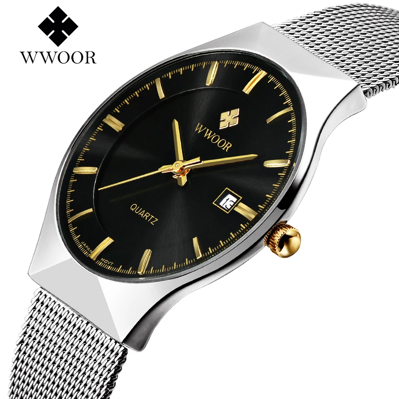 2019 WWOOR Mens Watches Brand Luxury Waterproof Ultra Thin Date Quartz Watch Men Sport Clock Free B