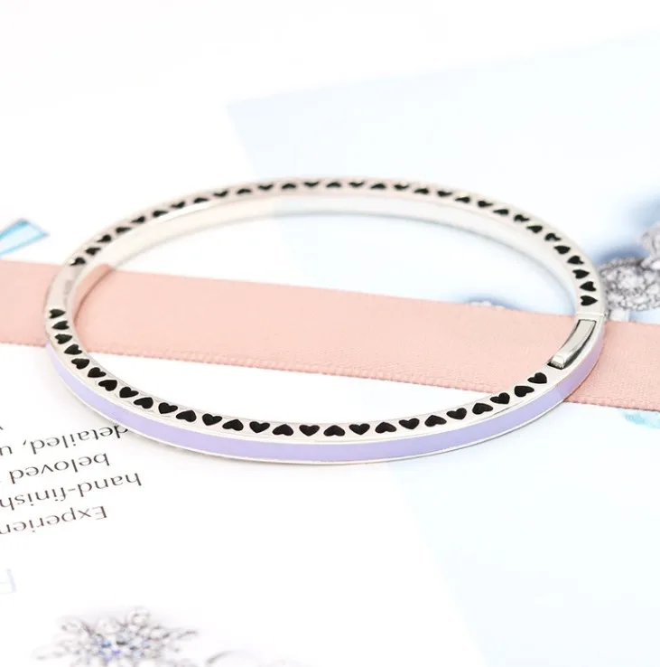 

Wholesale Fashion jewelry New really 925 sterling silver heart-shaped Bracelet For Women Charm Bangle diy purple